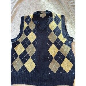 Vintage Collins & Fairbanks Men’s Argyle 100% Shetland Wool Vest XL Blue Yellow